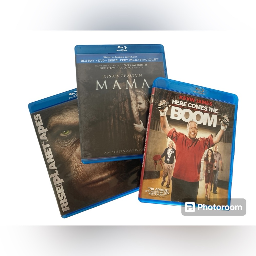 Lot of 3 Blu-ray DVD ~ Rise Planet of the Apes ~ Mama ~ Here Comes The Boom  EUC